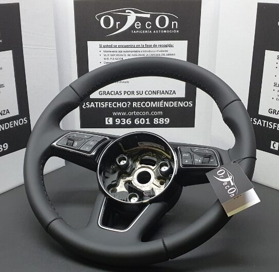 Tapizado volante Audi A1 (8X) Sportback A3 (8V) A4 (B9) Avant A5 (F5) Q2 Exclusiva piel natural Napa lisa auotmoción negro mate by ORTECON®
